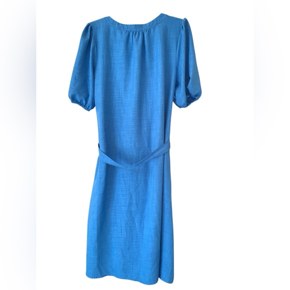 Falling Flower Blue Belted Button Up Short Sleeve Shirt Dress Size Large - Picture 6 of 6